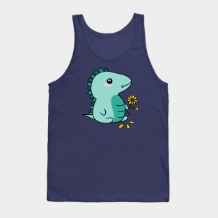 Chibi Dinosaur Sunflower Loves me, Loves me not design Tank Top